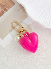 Cute Heart Shape Keychain With Pearl Charm, Fashion Bag Pendant Ornament, Metal Buckle Key Accessory For Women Girls Gift - Multicolor - View 6