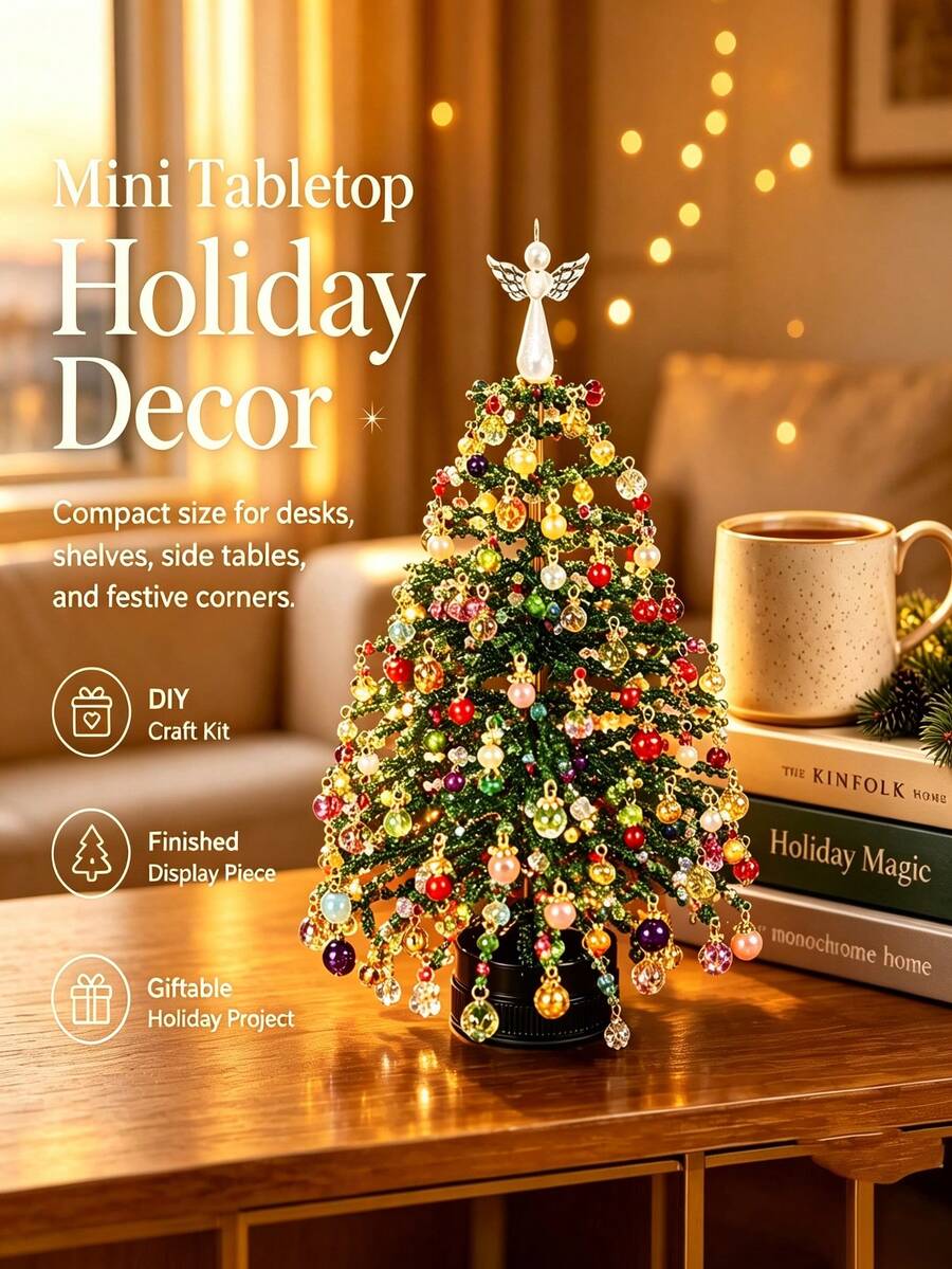 1 Set DIY Beaded Christmas Tree Kit, Handmade Shiny Holiday Decoration, 3D Crystal Bead Christmas Tree Making Set, Holiday Desktop Christmas Tree Decor - Multicolor - View 1