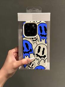 1pc White Matte Minimalist Lens Protection Blue Little Ghost Pattern Phone Case, Personalized Compatible With Iphone 16 Pro Max/17/16/15/14/13/12/11/Air And Series - Multicolor - View 2