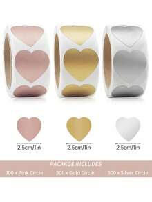 300 Pcs/Roll 1 Inch Self‑Adhesive Gold Heart Scratch‑Off Stickers, Perfect For DIY Scratch‑Off Prizes, Holiday Parties, Wedding Parties, Wedding Decorations, Event Labels & Celebration Tags - Multicolor - View 3