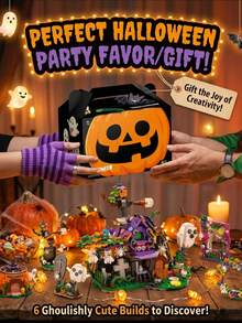 Halloween 6-In-1 Building Blocks Set, Spooky Haunted House Brick Toy With Witch, Ghost, And Pumpkin Models, Fine Motor Skills, Educational Spatial Brain Training Toy, Birthday/Halloween DIY Party Decoration & Holiday Gift For Kids And Adults - Multicolor - View 8