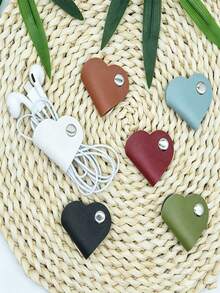 Heart-Shaped Faux Leather Cable Organizer, Multi-Color Earphone And Cable Storage Box, Battery-Free Cable Management Clip, Unisex Cable Organizer Set - New Arrival - View 3