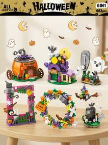 Halloween 6-In-1 Building Blocks Set, Spooky Haunted House Brick Toy With Witch, Ghost, And Pumpkin Models, Fine Motor Skills, Educational Spatial Brain Training Toy, Birthday/Halloween DIY Party Decoration & Holiday Gift For Kids And Adults - Multicolor - View 12