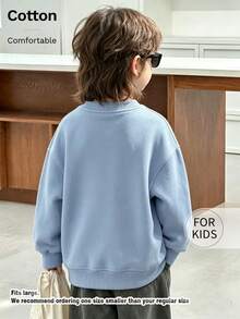 Kids Round Neck Sweatshirt, Multiple Dachshund Pattern Printed Pure Cotton Pullover, Soft Casual Long Sleeve Top - Blue - View 4