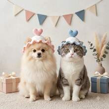 Knitted Pet Birthday Hat - Cute Headwear For Cats And Dogs, Perfect For 1st Birthday Party, Valentine's Day Decoration And Photo Shoot, Comfortable And Adjustable, Exquisite Gift - Multicolor - View 2