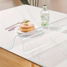 1pc 0.25Mm PVC High-End Transparent Table Mat Transparent Tablecloth Table Mat Protective Film 65 Degree Beveled Edge Deburring And Heat Resistant Soft And Smooth Thickened Desktop Protector Suitable For Home Hotel Dining Table Tablecloth Tea Table - Transparent - View 4