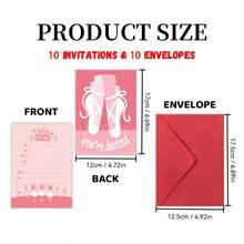 10 Invitation Cards And 10 Envelopes, Double-Sided Design - Perfect For Birthday, Graduation, Wedding, Back To School Or Friendship Day Celebrations, Ball, Ballet Shoes And Swan Dance - A - View 8