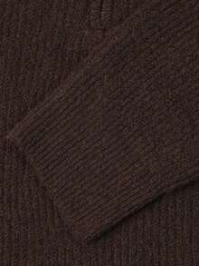 NiceArt Women's Autumn Dark Brown Blended Streetwear Knit Top, Hooded Half-Zip Drawstring Sweater, Winter Outfit, Suitable For Socializing And Night Out - Brown - View 6