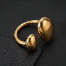 1pc Minimalist 18K Gold Plated Geometric Sphere Stainless Steel Open Ring, Elegant Style, Suitable For Women's Daily Commute And Party Wear - 165 - View 5
