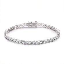 3mm Wide Luxury Sparkling Artificial Inlaid 9A Cubic Zirconia 925 Sterling Silver Rhodium Plated Tennis Bracelet, Classic Versatile - Silver - View 9