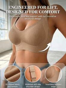 Women's Seamless Bra - Adjustable Straps, Wireless Support, Suitable For Daily Wear, Super Soft & Breathable Fabric, Women's Spring Clothing, Comfortable Lingerie Bra - Khaki - View 3