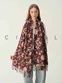 1pc Women's Floral Small Print Elegant Elegant Sweet Fashion Versatile Polyester Scarf For All Seasons Daily Wear - Brown - View 1