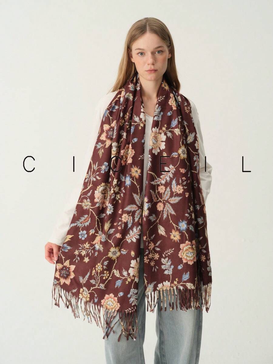 1pc Women's Floral Small Print Elegant Elegant Sweet Fashion Versatile Polyester Scarf For All Seasons Daily Wear - Brown - View 1