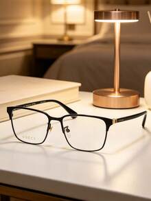 Gucci Black Glasses, Metal Frame With Mesh Stripe Decoration, Transparent Demo Lenses, Premium Optical Eyewear, Suitable For Daily Wear - Black - View 5