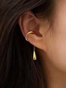 1pc Minimalist Cool Style Tassel Water Drop Clip-On Earrings, No Piercing Required, Unique Holiday Accessory, Suitable For Daily Wear, Party, Gift - Water Drop - View 3