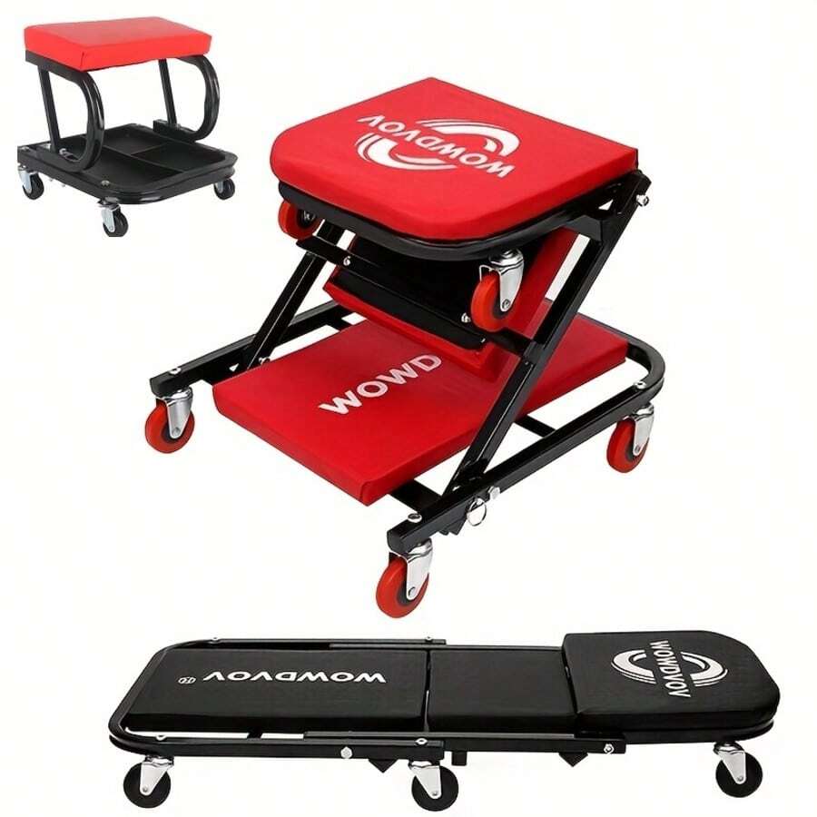 INBRAVE Automotive Repair Bench With Mobile Tool Tray (Sold Separately) & 3-In-1/2-In-1 Z-Style Creeper Seat; 500 Lb Capacity; Foldable & Adjustable Rolling Garage Seat (Lying, Sitting, And Leaning Positions); Features 6 Casters - Car Repair Tools - View 1