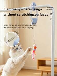 Automatic Hanging Cat Toy Electric Teaser Wand With Flapping Bird And Rotating Feather Cat Toy For Indoor Cats Door-Mounted Fishing Pole Cat Toy For Exercise, Boredom Relief And Fun Games - Blue - View 3