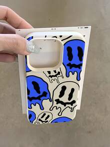 1pc White Matte Minimalist Lens Protection Blue Little Ghost Pattern Phone Case, Personalized Compatible With Iphone 16 Pro Max/17/16/15/14/13/12/11/Air And Series - Multicolor - View 3