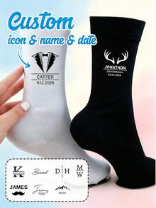 Custom Text Black Socks, Personalized Unisex Socks, Customizable Running Socks, Groomsmen Gift, Anniversary Birthday Party Gift - Multicolor - View 9