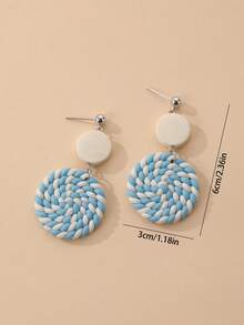 1 Pair Women's Bohemian Style Soft Clay Woven Round Pendant Earrings, Natural Wood Patchwork Contrast Color Earrings, Vintage Vacation Style Niche Earrings, Daily Wear Beach Party Date Accessories - Multicolor - View 3