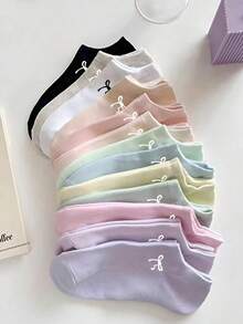 1/3/5/10/15/20/30 Pairs Women's Short Socks, Invisible Socks, White/Black/Grey, Casual/Daily Wear Cute Socks, Cartoon Details, Random Colors - Multicolor - View 3