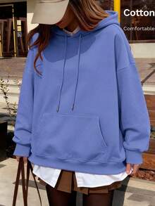 Oversized Women's Sweatshirt For Autumn/Winter, Long-Sleeve Hoodie With Pockets, Casual Top, Y2K Style, Daily Letter Graphic Print, Unisex, Streetwear - Purple Orchid - View 2