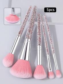 Pink Rhinestone 5-Piece Portable Makeup Brush Set, Student Style, Travel Touch-Up Beauty Tool Kit - Pink - View 2