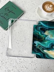1pc Green Gold Liquid Sand Pattern Tablet Case Suitable For IPad Mini6/7/Air/Air2/9.7/10.2/10.5/10.9 (Air4-Air8)/Pro 11/10th Gen/A16/Pro 11 2024 Models, Painted Pattern Tablet Case Transparent Acrylic Back Shell Tri-Fold Stand Auto Sleep/Wake Built-In Pen Slot Does Not Include Pen Some Models With Camera Frame - Multicolor - View 5