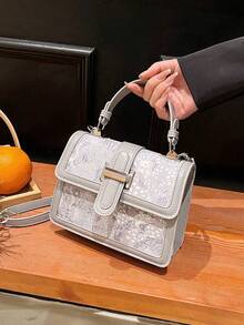 Classic All-Over Pattern Women's Small Square Handbag - Grey - View 1