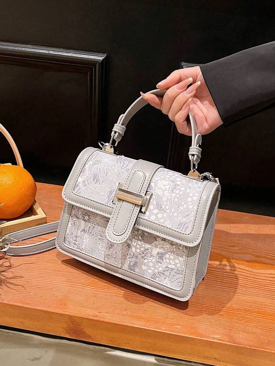 Classic All-Over Pattern Women's Small Square Handbag - Grey - View 1