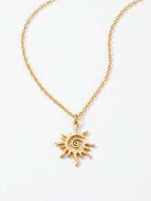 RAYQUEEN 1pc Minimalist 18K Gold Plated Stainless Steel Sunburst Pendant Necklace For Women, Spiral Design - necklace - View 5