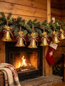 6/1pc Christmas Hanging Bell Decorations, Plastic Bells With Bow Decorations - Golden Bell Christmas Tree Decorations, Suitable For Holiday Parties, Christmas Tree Decorations, Festive Decorations, Decorating Doors - one-size - View 6