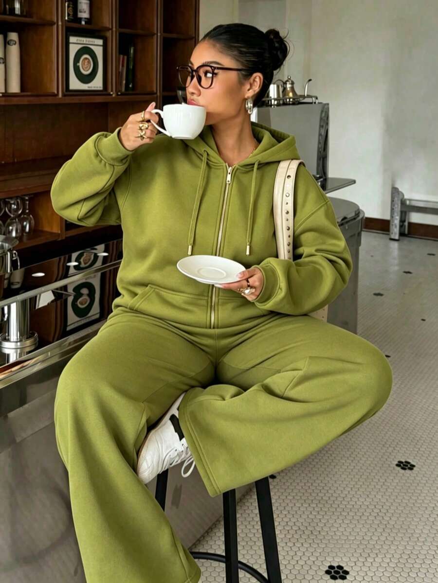 Plus Size Co-Ords - Olive Green - View 1