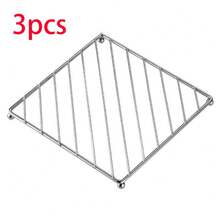 3pcs Stainless Steel Kitchen Heat Insulation Pads - Iron Electroplated Craft, Anti-Scald Cooling Rack, Square Tray, Used To Protect Hot Plates And Stove Tops, Stove Countertop Protection Mat, Easy To Hang, Can Insulate/Drain Water/Grill Rack/Kitchen Tool, Multi-Purpose Kitchen Essential - View 4