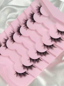 Hinarin 7 Pairs Half Eyelashes Volume Short Half Lashes Soft Black Band Cat Eye Lashes Curly Crossed Fox Eye Look False Eyelashes Suitable For Parties Lashes Pack False Eyelashes Fake Lashes Individual Lashes Clusters Extensions - Black - View 3