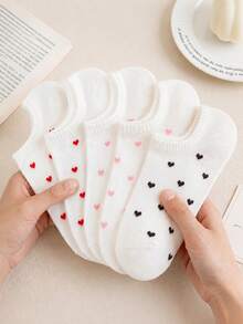 3/6/12 Pairs Women's Random Small Heart Solid Color Fashion Minimalist Low-Cut Invisible Spring/Summer Boat Socks, Soft Comfortable Breathable Versatile Preppy Style Cute Casual Suitable For Daily Use - Multicolor - View 3