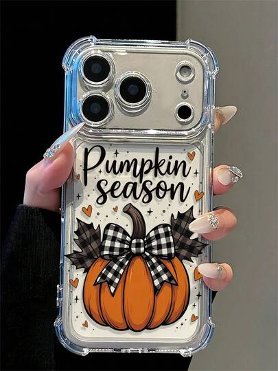 1pc Four-Corner Shockproof Anti-Drop Phone Case, Autumn Phone Case, Wavy Edge Cream Background Pumpkin Coffee Cup Maple Leaf Full Print Soft TPU Anti-Drop Phone Protective Shell, Suitable For Android System Anti-Drop Protective Shell, Suitable Compatible With Apple 18/18Pro/18promax/17/17Pro/17Promax/16/16Pro/16promax/15/15Pro/15promax/14/13/12/11 Phone Protective Shell