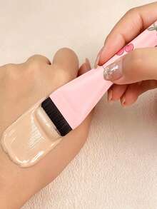 1pc Minimalist Flat Head Liquid Foundation Brush, Cherry Print Handle, Soft Dense Bristles, No Powder Waste, Facial Concealer & Foundation Brush, Portable For Daily Use And Travel, Suitable For Beginners - Multicolor - View 5