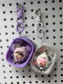 1 Set Transparent Macaron Storage Bag Pendant, Flocked Doll Keychain, Fashion Spring Clip, Bag Decoration, Portable Decor, Birthday Gift For Girls, Party Favor - 1PC - View 4