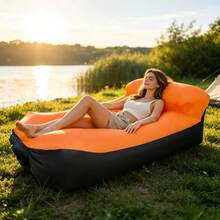 1pc Outdoor Slouchy Inflatable Sofa Single Person Portable Inflatable Bed Camping Foldable Air Sofa Beach Nap Lounge Chair - Multicolor - View 8