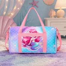 Pink Mermaid & Fish Scale Print Girls Children's Travel Luggage Bag, Zippered Tote Bag With Top Handle And Shoulder Strap, Suitable For Dance And Camping - MERMAIDS-7 - View 2