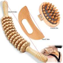 Wooden Massage Tool Set 3 Pieces12-Roller Body Massager, Crescent-Shaped Wooden Scraping Board And Air-Cushion Massage Comb - View 3