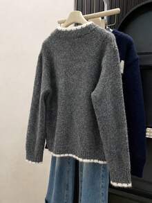 Women's Soft Plush Cardigan Sweater, Round Neck Colorful Button Knit Top, Suitable For Christmas, Halloween, Thanksgiving - Dark Grey - View 10