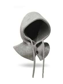 1pc Unisex Knitted Hooded Balaclava Scarf, All-In-One Warm Scarf With Adjustable Drawstring And Buttons, Autumn/Winter Warm Fashion Headwear - Button-down Balaclava Hat - View 15