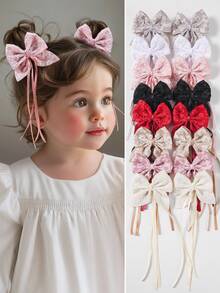 10pcs Kids Girls Colorful White Pink Embossed Floral Texture Ribbon Bow Hair Clips Cute Hair Accessories Head Clips Back Clips Side Clips Jacquard Fabric Hair Clips Alligator Hair Clips For Daily Use - Multicolor - View 5