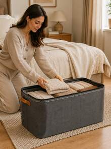 Underbed Storage Bag, Large Capacity Gray Fabric Organizer With Reinforced Handles, Foldable Clothes Blanket Bedding Storage Box For Bedroom Closet Dorm Apartment, Space Saving Home Organization - Grey - View 1