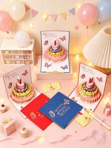 1pc Personalized 3D Pop-Up Birthday Card, Customizable With Name, Featuring Vibrant Cake And "Happy Birthday" Text, Perfect Gift For Friends And Family, Ideal For Birthday Party Supplies, Celebrations And Birthday Party Decorations - Single Piece - View 2