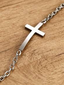 MONALLY Men's Stainless Steel Minimalist Cross Bracelet, Simple Horizontal Cross Chain Wrist Accessory, Religious Faith Jewelry Gift, Suitable For Men, Boys, Husbands - Chain Bracelet - View 5