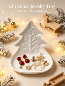 2pcs/1pc Christmas Tree Shaped Plastic Jewelry Tray, Embossed Decorative Trinket Dish, Festive Desktop Ornament For Rings Earrings Necklaces Hair Clips Keys, Vanity Bathroom Entryway Storage, Ideal Holiday Gift - Multicolor - View 2