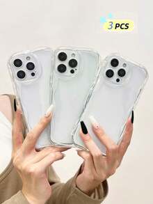 3 Stücke cremefarbene Handyhülle mit wellenförmigem Rand, einfarbig, stoßfest, kompatibel mit iPhone 16/ 16 Pro/ 16 Plus/ 16 Pro Max/ 15 Pro Max/ 13/ 14/ 11/ XS, weiche Schale P12, stoßfest, cremefarbener wellenförmiger Rand, glänzend, neu lackiert, TPU, stoßfeste weiche Schale Handyhülle, geeignet für Galaxy S24/Galaxy S24+/Galaxy S24 Ultra/Galaxy S22/Galaxy A13 4G/Galaxy A52/A52s 5G/Galaxy A23/Galaxy A35/Galaxy A25/Galaxy A73/Ximi Note 11/Ximi 11 Lite - Transparent - Übersicht 7
